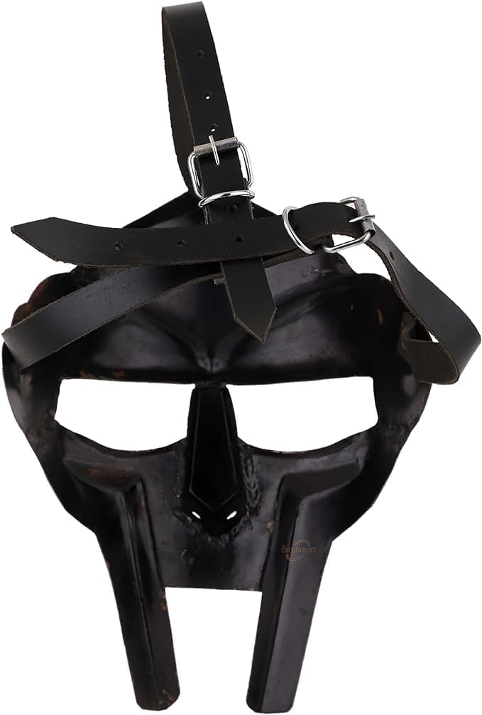 MF Doom Mask Gladiator Mad-villain 18G Steel Brass Face Armor Medieval Handmade silver Finish - Image 4