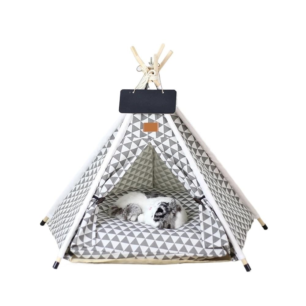 Pet Teepee Tent Cats And Dogs Portable Removable Washable Dog House Suitable for Pet Resting Relaxing Outdoors(Gray Triangle,L-5-corner tent)