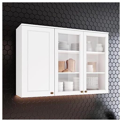 Armário Aéreo 3 Portas de Vidro 120cm Emily Henn Branco Hp