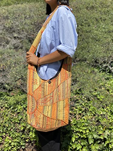 Hand Embroidered Peace and Sunrise Boho Crossbody Hippie Handbag - Unique, Ethical, and Vibrant for the Free-Spirited Soul3