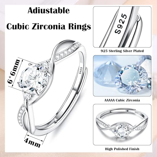 JeweBella 925 Sterling Silber Ringe für Damen Verstellbarer Verlobungsring Eheringe Glänzend Cubic Zirkonia Ring Fingerring Trauringe Engagement Promise Ring für Frauen Paar Ring Schmuck