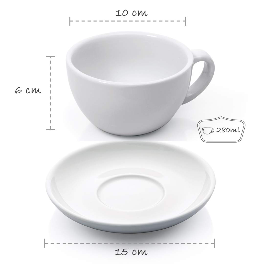 Gastro Spirit - 24-teiliges XL Kaffee-Tassen/Cappuccino-Tassen Set - Weiß, 280 ml + 350 ml, Porzellan, dickwandig
