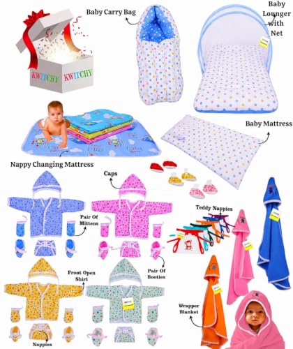 Image of Kwitchy 54 in 1 Baby Essentials Gift Combo (Multicolour, 0-6 Months)