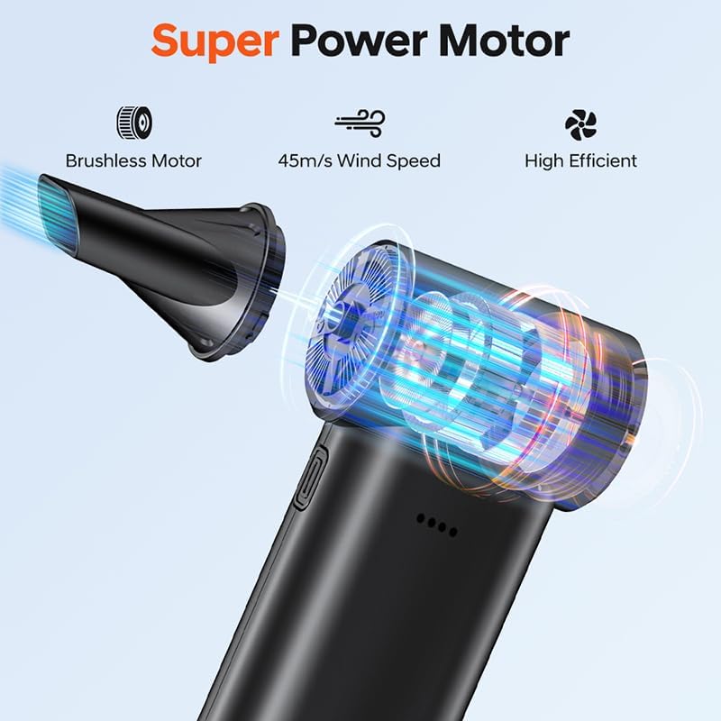 Compressed Air Duster, 150,000RPM Ultra-Powerful Cordless Electric Air Duster, 3 Gears Adjustable, Mini Blower with Fast Charging, Electric Duster for PC, Keyboard, Car, House, Outdoor