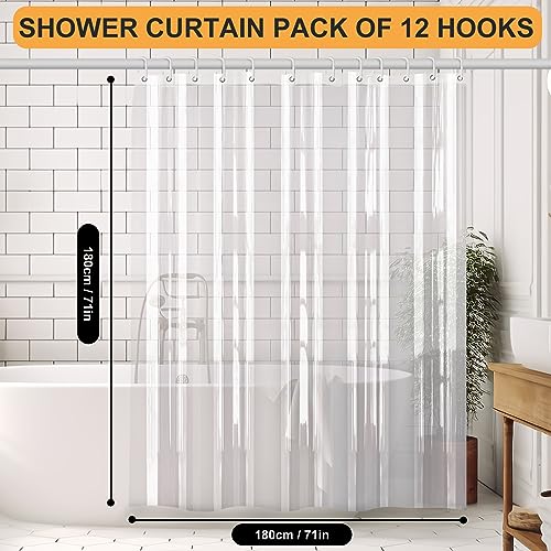 Minicoco Clear Shower Curtain Bathroom Shower Curtains Mould Proof Resistant EVA Washable Waterproof Shower Curtain Anti-Mould with 12 Hooks for Wet Room Garden - Image 2