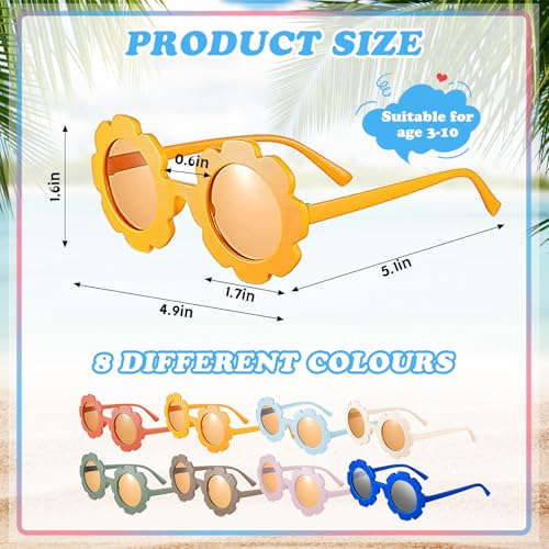 AstraLoom 16 Pieces Kids Round Flower Sunglasses Bulk Pack, Cute Sunglasses for Girls & Boys Age 3-9, Colorful Party , Beach Eyewear & Outdoor Activities2