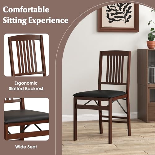 Image of COSTWAY Folding Dining Chairs Set of 4, Wooden Kitchen Side Chairs w /Padded Seat, Solid Wood Frame, 400 LBS Load Bearing, No Assembly Needed, Vintage Foldable Chairs for Dining Room, Living Room