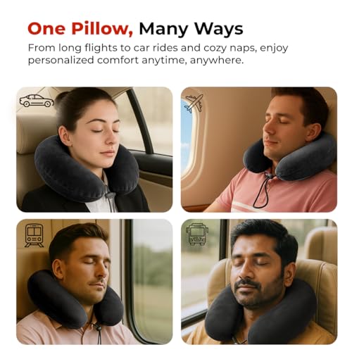 Image of Trajectory Travel Neck Pillow with Sleeping Eye Mask Combo for Travelling and Sleeping in Airplane Flight, Cab, Car, Train, Bus for Men and Women Black(As seen on Shark Tank)