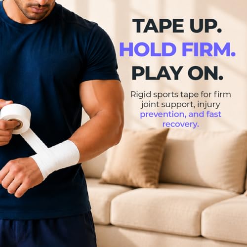 Image of Stoga Athletic Sports Tape 1.5 inch x 15 Yards | Rigid Zinc Oxide Strapping Tape, No Residue, Hand Tearable | Ankle, Wrist, Knee, Finger Support | Cricket, Boxing, Gym, Physiotherapy (Pack of 3)