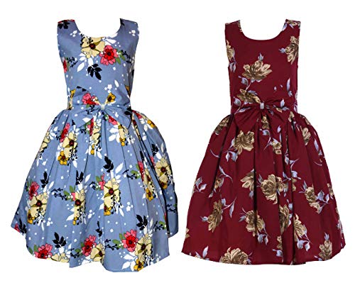 Image of Casual Frock for Baby Girls,Blue Printed and Olive Printed,Pack of 2