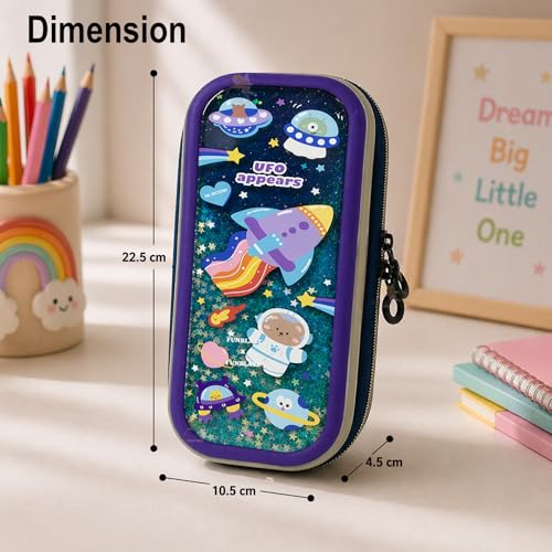Image of WISHKEY Cute Cartoon Printed Pencil Case for Kids, Hard Shell EVA Zipper Pouch with Compartments, Multipurpose Pencil Box Organizer for School Supplies, Stationery Storage for Boys & Girls Space