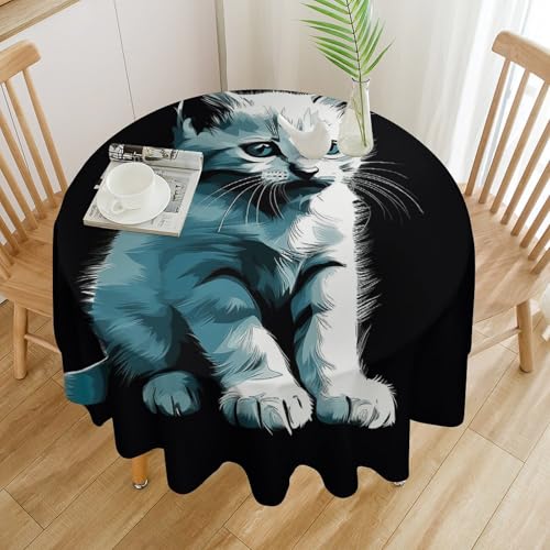 Nappe ronde chat blanc de 152,4 cm imperméable et résistante aux taches