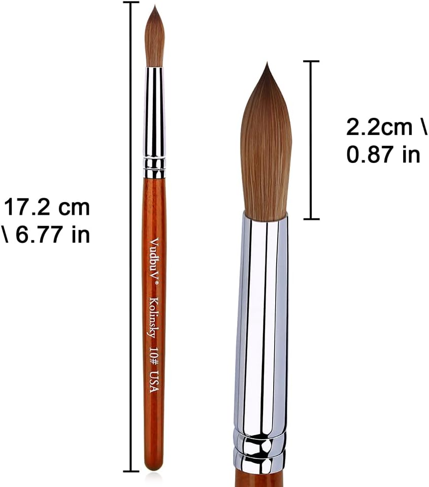 HOFASON 100% Pure Kolinsky Acrylic Nail Brush, Upscale Professional Kolinsky Sable Hair Acrylic Brush with Nature Red Wood Handle (Size 10)