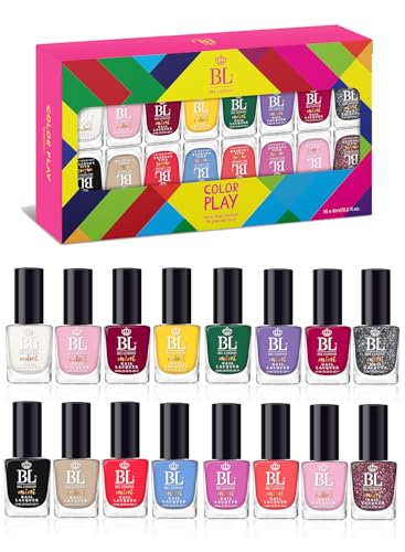 BL Color Play – Lot de 16 vernis à ongles pour femme – Vernis à ongles éclatant exceptionnel pour femme – Séchage rapide et vernis à ongles sans gel