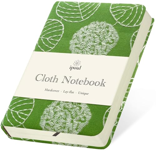 ipoul Embroidered Mini Notebook for Girl, Small Fabric Hardcover Journal, A6, 264 Pages, 4x6 Lined Notebook & unlined Sketchbook, Cute Diary, Pocket Notepad Kids Journal, Green Leaf.