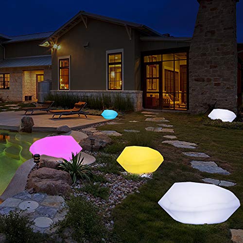 XMAGG Lámpara de Pie Solar Jardín, RGB Luz Solar Iluminación Exterior LED de Rocas con Controles Remotos 16 Modelos Ajustable para Césped, Piscina, Patio, Césped,Solar Charging,63x45x30cm Cover