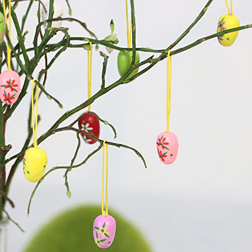 com-four® 24x Ostereier zum Aufhängen - Osterdeko aus Holz in tollen Farben - Deko Ostereier mit schönen Farben und Mustern (Lebendig / 1.9cm)