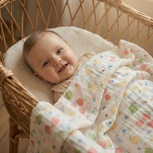 Image of GLLQUEN BABY Muslin Swaddle Blankets 4-Pack Breathable Receiving Blankets (35 inch x 40 inch) Soft Baby Blankets for Girls and Boys Newborn Essentials Muslin Swaddle Wrap Baby Gift(Azure Berry Dream)