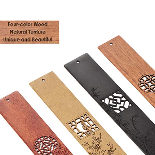 4Pcs High-Grade Solid Wood Bookmarks Carved With Plum Orchid Bamboo Chrysanthemum Bookmarks For Women Men And Family #TOP2
