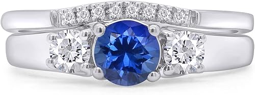 Vista 2 de Colección - Anillo de tres piedras de 0.197 in, redondo, natural y creado en laboratorio y diamante natural en oro de 14 quilates sobre plata