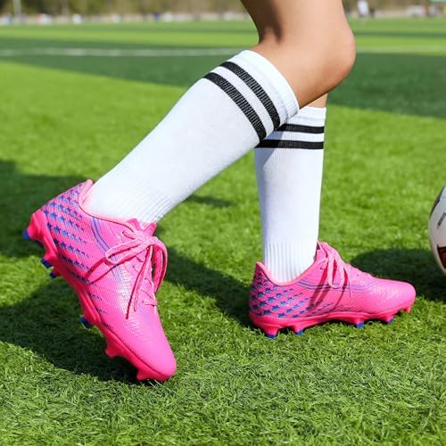 DREAM PAIRS Kids Lightweight Soccer Cleats,Hot Pink,13 Little Kid