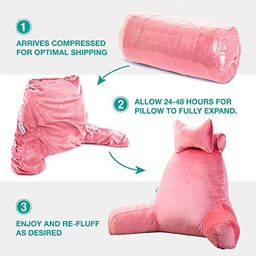 Vekkia Premium Soft Reading & Bed Rest Pillow With Higher Support Arm, Pocket, Free Neck Pillow. Back Support For Reading/Relaxing/Watching Tv -24” Pink #TOP5