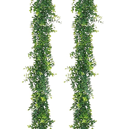 Artificial Eucalyptus Garland - 2 Pack 6 Feet Fake Greenery Garland Faux Vines Wedding Backdrop Arch Wall Decor Indoor Outdoor Table Party Decoration #TOP25