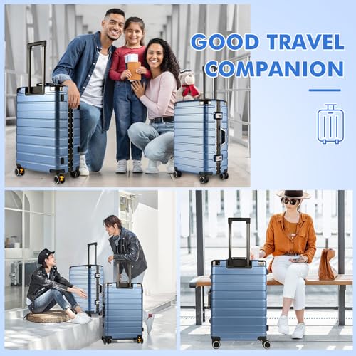 hard shell zipperless Carry On Luggage 22x14x9 Airline Approved, Aluminum Frame Suitcases With 360 Roller Spinner Wheels TSA Lock For Travel (blue, 20 inch), XLX022