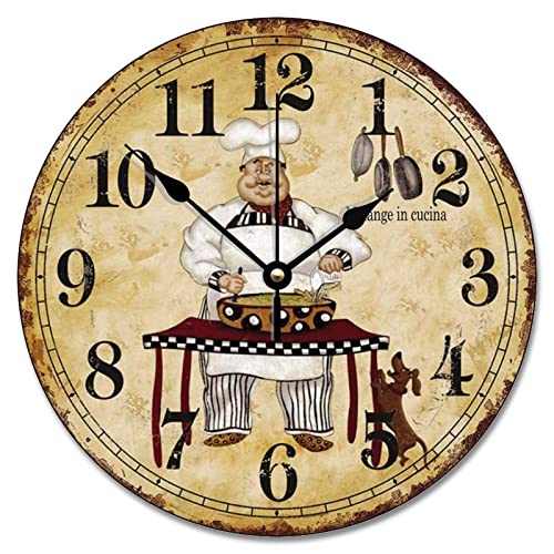 Aroggeld Chef Kitchen Wall Clock Farmhouse Wood 10 Silent Non-Ticking Quartz Battery Operated For Living Room Bedroom Home Decor Birthday Wedding Gift, One Size #TOP13