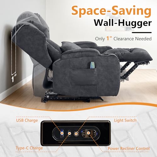 Image of Oprisen Wall Hugger Power Recliner Chair Set of 3, Overstuffed Home Theater Seating w /Heat Massage Electric Movie Gaming Sofa Reclining Sleeper Chair with LED Light /Lumbar Pillow /Cup Holders