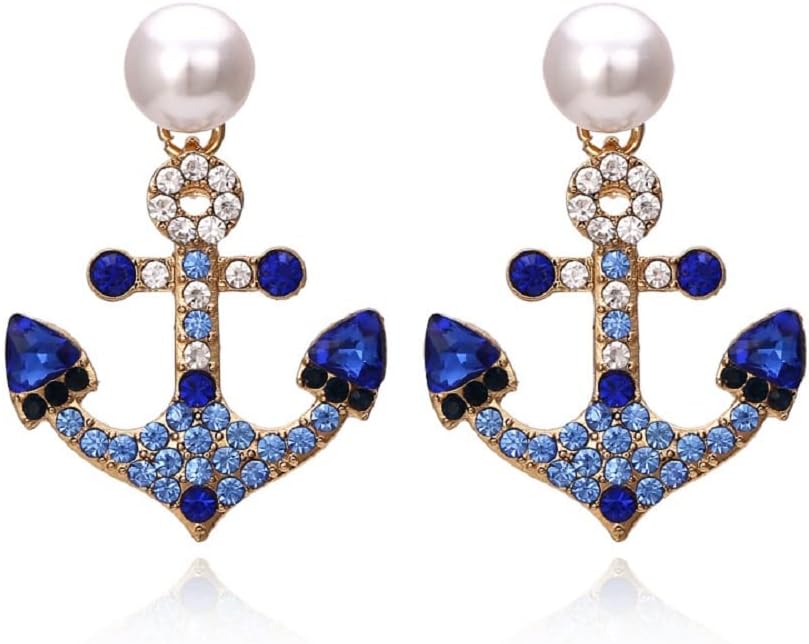 Blue Nautical Anchor Dangle Earrings for Women, Women’s Ocean Sailor Ship Anchor Bohemian Drop Earrings Jewelry