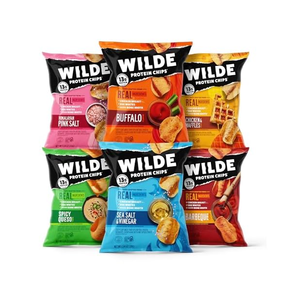 WILDE Protein Chips Variety Pack, Protein Snacks, Keto chips, Made with Real Ingredients, 1.34oz Bags (Pack of 12) – High Protein, Low Carb Snack Box