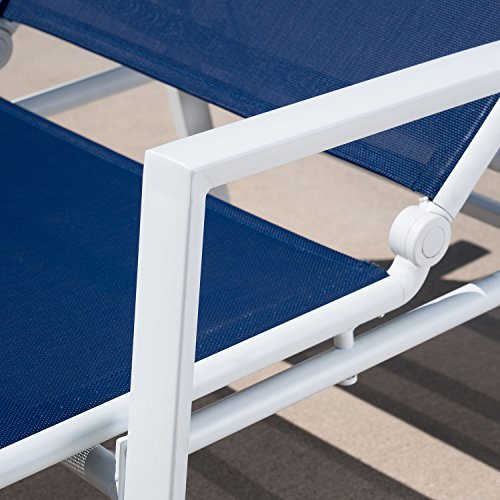 Hanover, Navy Blue/White Naples Outdoor Folding Chaise Adjustable Backrest | Patio And Poolside Lounging Chair | Uv And Weather-Resistant Sling Fabric | Napleschs-W-Nvy, Frame #TOP7