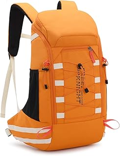 Bseash 40L Waterproof Hiking Camping Backpack with Rain Cover, Outdoor Sport Travel Daypack Rucksack for Skiing Cycling (Orange)