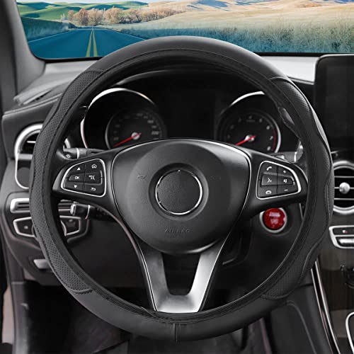 Moly Magnolia Car Steering Wheel Cover, Universal 15 Inch Anti-Slip Steering Wheel Cover Trim, Breathable Microfiber Leather Auto Soft Handle Protector, Vehicle Accessories For Men Women (Black) #TOP3