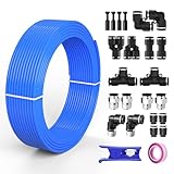 CNZG PNEU 1/4 Air line,1/4 inch OD Air Hose Kit,Airline Tubing Repair Kit Compressor Tube with Push to Connectors Fittings (Blue-32.8FT/10M)