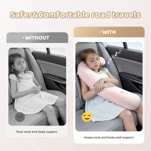 Image of FLORICH Memory Foam Kids Travel Pillow, Car Sleeping Pillow, F-Shape Car Pillows for Adults and Children, Traveling Car Pillow for Kids with Removable Pillowcase (Dark Pink)