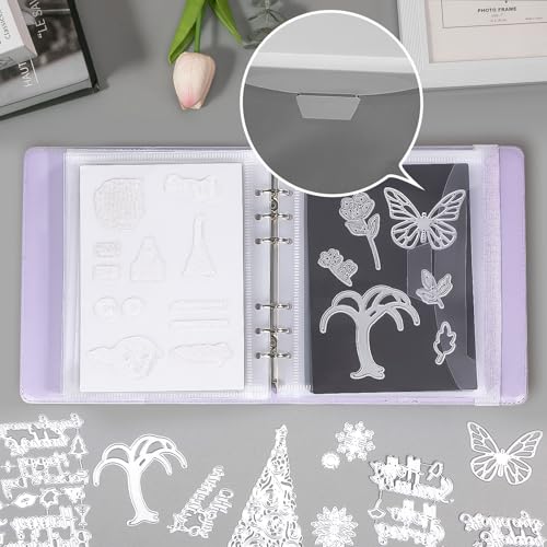 Image of UNIMEIX 12 Pcs Magnetic Sheets for Die Storage with 1 Binder Cover, 2 in 1 Storage Stamp and Die Storage Bags Die Cut Storage Supplies(0.8 mm Thickness, Purple)