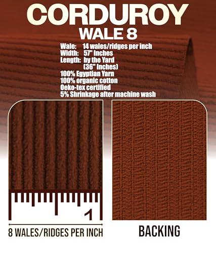 Corduroy Fabric 8 Wale Apparel 290-300GSM Solid Color by Continuous Yard 58\"W 100% Cotton - Egyptian Yarn Stripe Texture Soft Trouser Coat Cushion Cover Sofa Cover Sewing Costume Upholstery OFF WHITE - Thumbnail 2