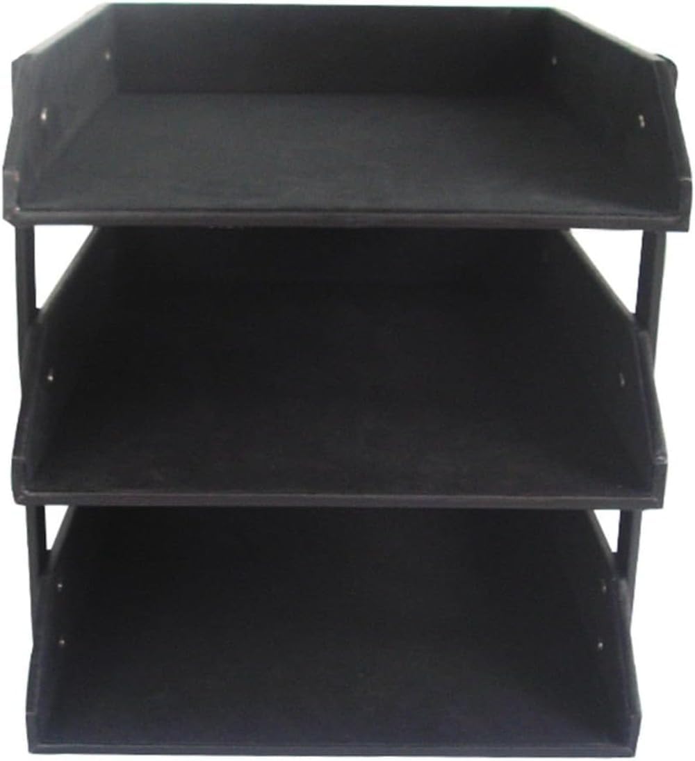 PUレザーオフィスファイルトレー 多用途書類収納スタンド 卓上デスク収納 手動インストール簡単 ビジネススタイル おしゃれ (3層,