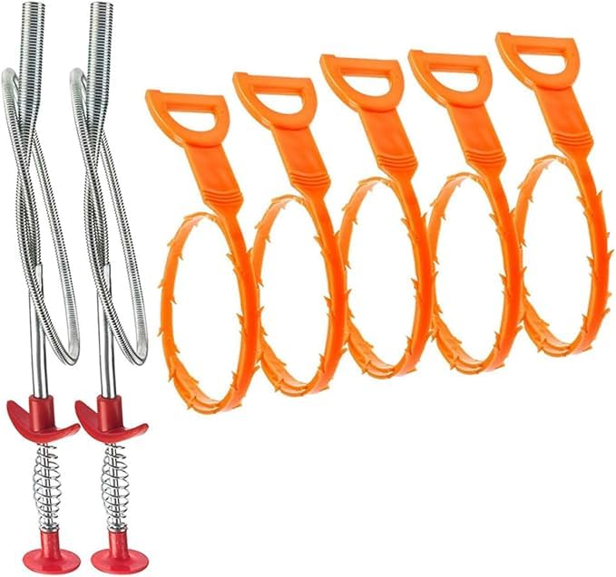 7 Pack Drain Clog Remover Tool, Hair Clog Remover Tools, 60cm Stainless Steel Claw(2PCS) and 50cm Plastic Drain Cleaner Tool (5PCS) for Bathroom Shower, Kitchen Sink, Bath Tub, Sewer, Toilet
