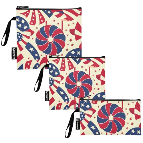 KLL Toy Windmill 4th of July Independence 3-Pack Reusable Sandwich Snack Bag Multi-Use Diaper Bag Organization for Camp Friends and Gear