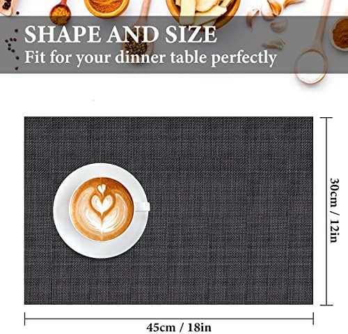 Newthinking PVC Placemats, Non-slip Woven Table Mats Set of 8, Reusable Stain-resistant Washable Dinner Mats for Kitchen and Dining Room(Black, 45x30CM)