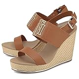  Tommy Hilfiger Damen TH Elastic HIGH Wedge Sandal Braun Leder 38