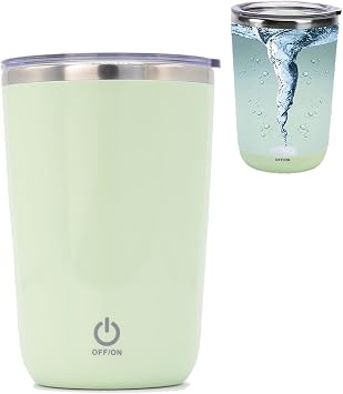 Rechargeable Self Stirring Mug - Magnetic Electric Auto Mixing Stainless Steel Cup for Office/Kitchen/Travel/Home Coffee/Tea/Hot Chocolate/Milk-350 ml/11.8 ozGreen