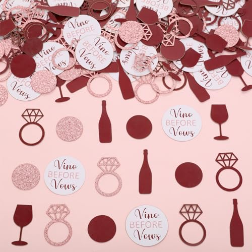 Image of Wine Bachelorette Table Decoration 200Pcs Vino Before Vows Confetti Wine Bachelorette Party Decor Wine Bottle Diamond Ring Confetti for Burgundy Engagement Bridal Shower Wedding