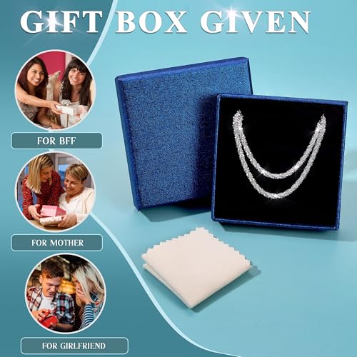 CASSIECA 2 Stück Silber Halskette Layered Sterling Silber Stapelbare Kette Glänzende Diamantschliff Popcorn-Kette für Frauen Mädchen