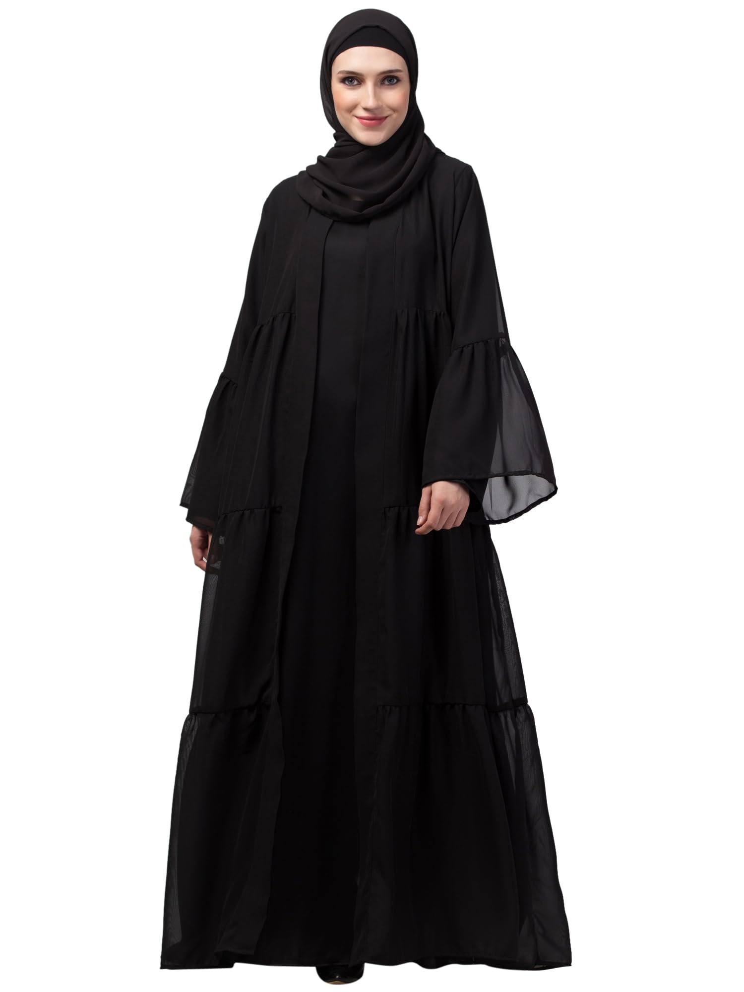 Double layer gather panels bell sleeve Abaya-image-38