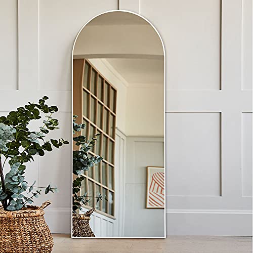 Image of NeuType 64 inchx21 inch Arched Full Length Mirror with Stand - Large Floor or Wall Mounted Full Body Mirror for Bedroom - Hanging or Leaning, Wood Framed, Off-White