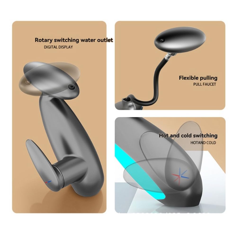 Wylot LED bateria umywalkowa 4 tryby obracany o 360° wyciągany kran wrażliwy na temperaturę zlew odporny na kapanie przełącznik ciepłej zimnej wody światło LED A